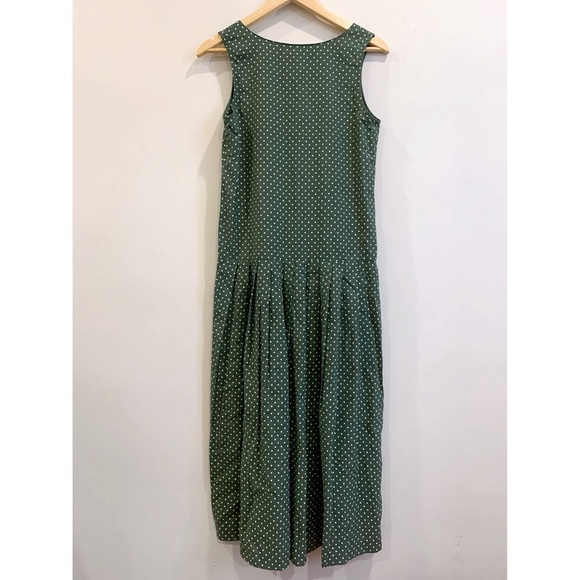 Vintage 90s San Francisco Polka Dot Button Front Drop Waist Midi Dress - Picture 3 of 8